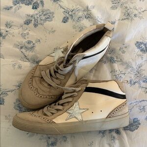 Beige and White Star Sneakers